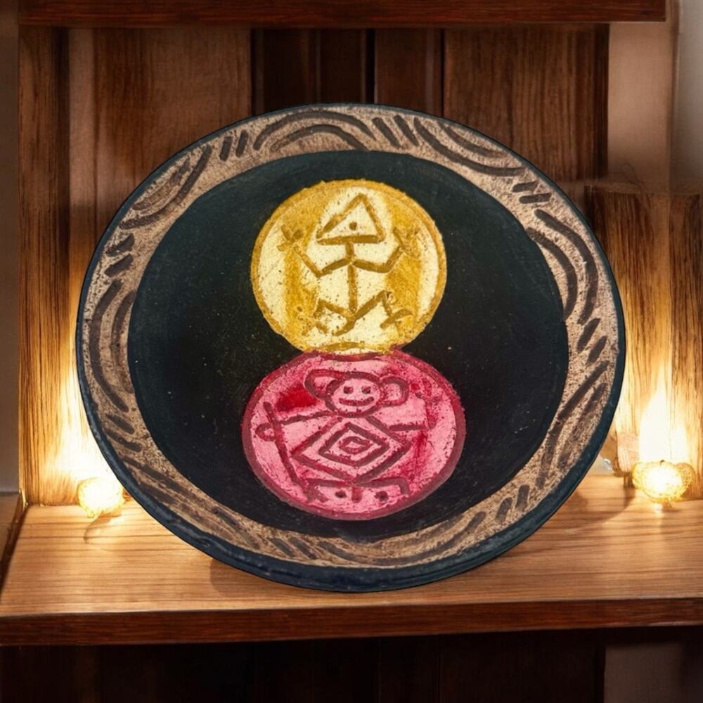Beautiful Taino Style Decorative Clay Hanging Bowl Monkey Lizard Native American